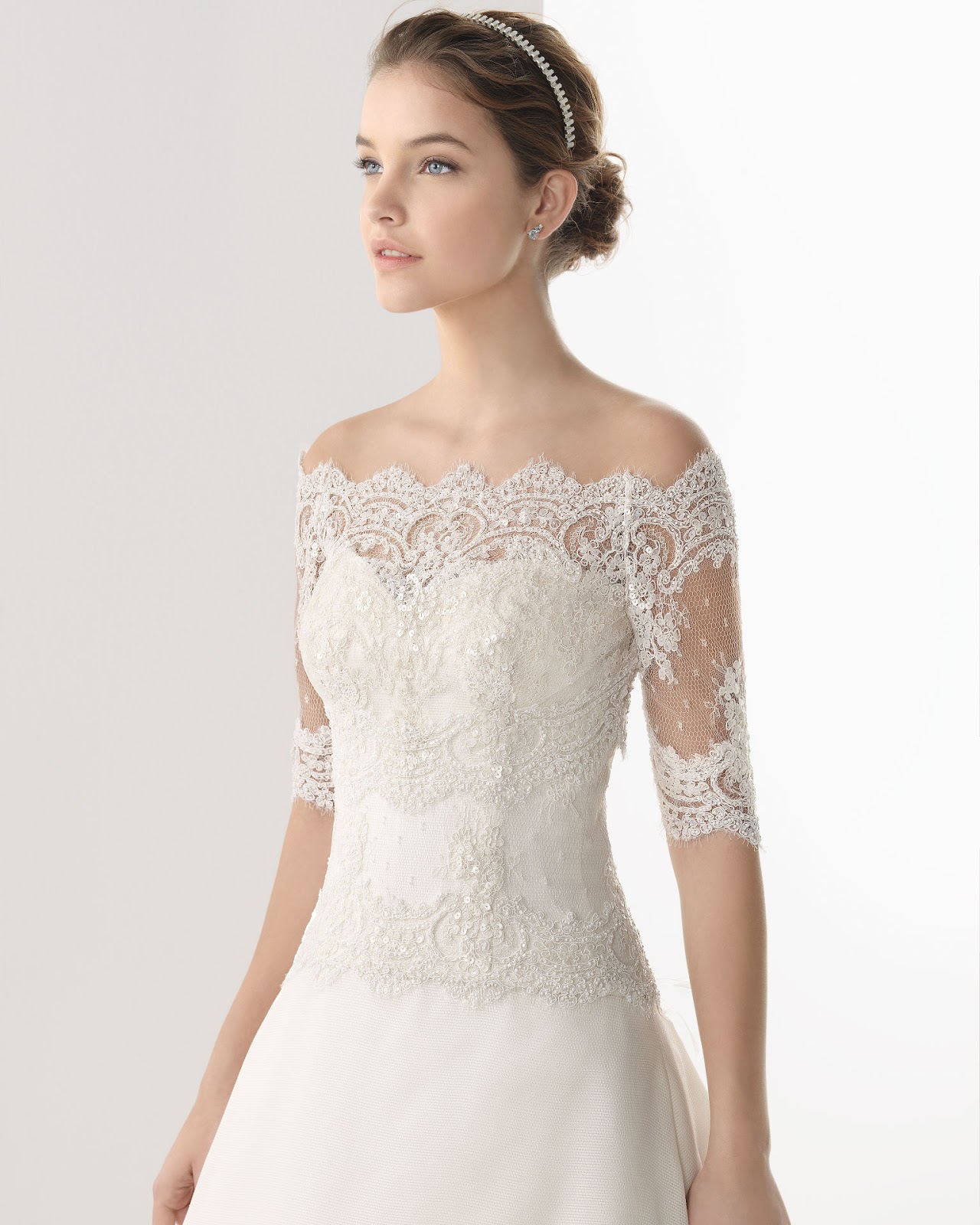 Lace with 3 4 Sleeves Wedding Dresse