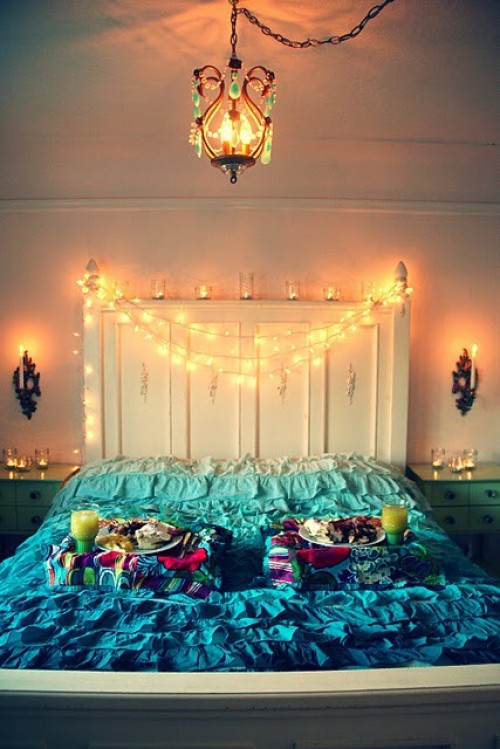Bedroom with Christmas Lights