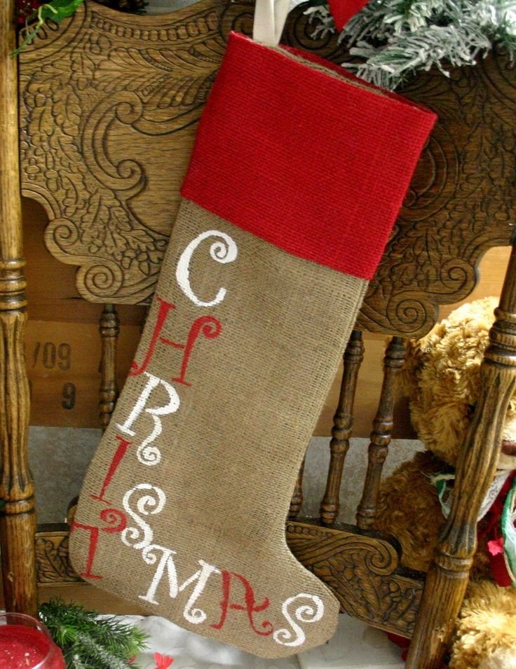 Red Burlap Christmas Stocking