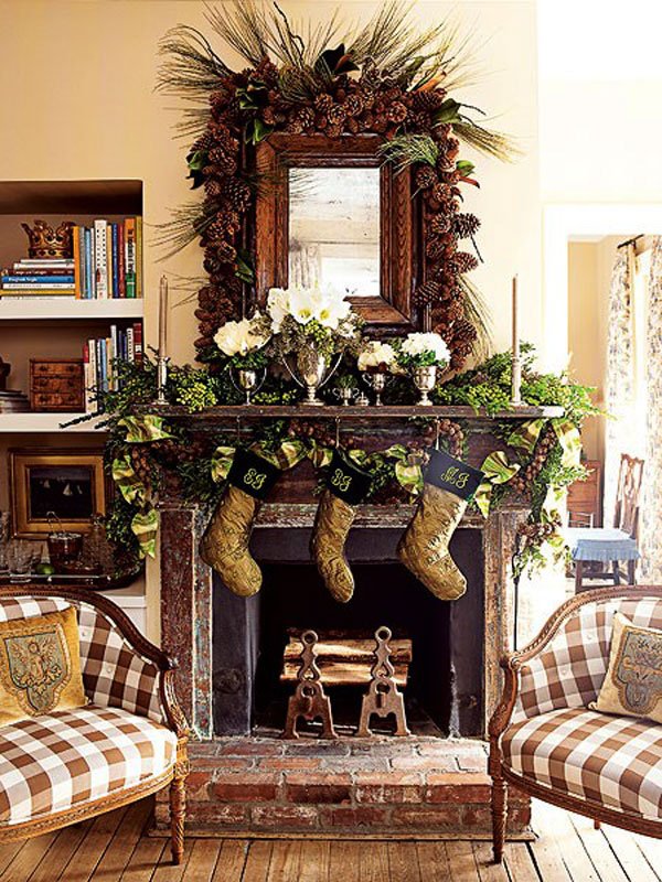 rustic-christmas-mantel-decorating-ideas