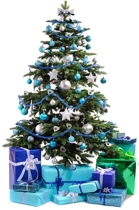 decorating-christmas-trees-blue-silver-and-white