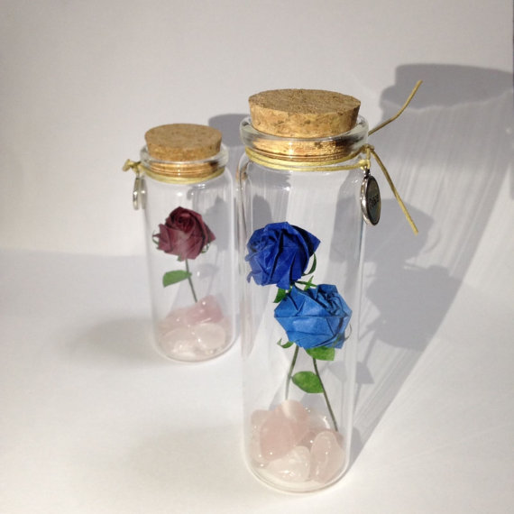 DIY Origami Paper Rose in Glass Bottle
