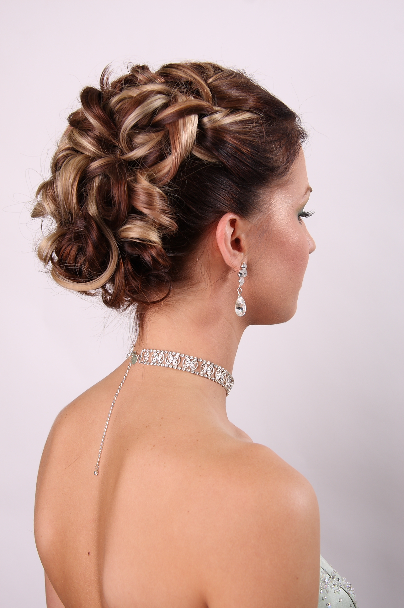 woman with long hair in romantic updo style